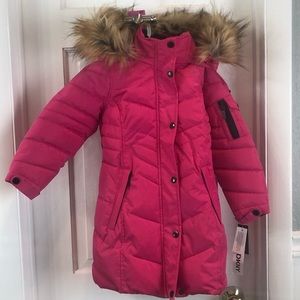 Toddler Pink Padded Parka with Faux Fur from DKNY